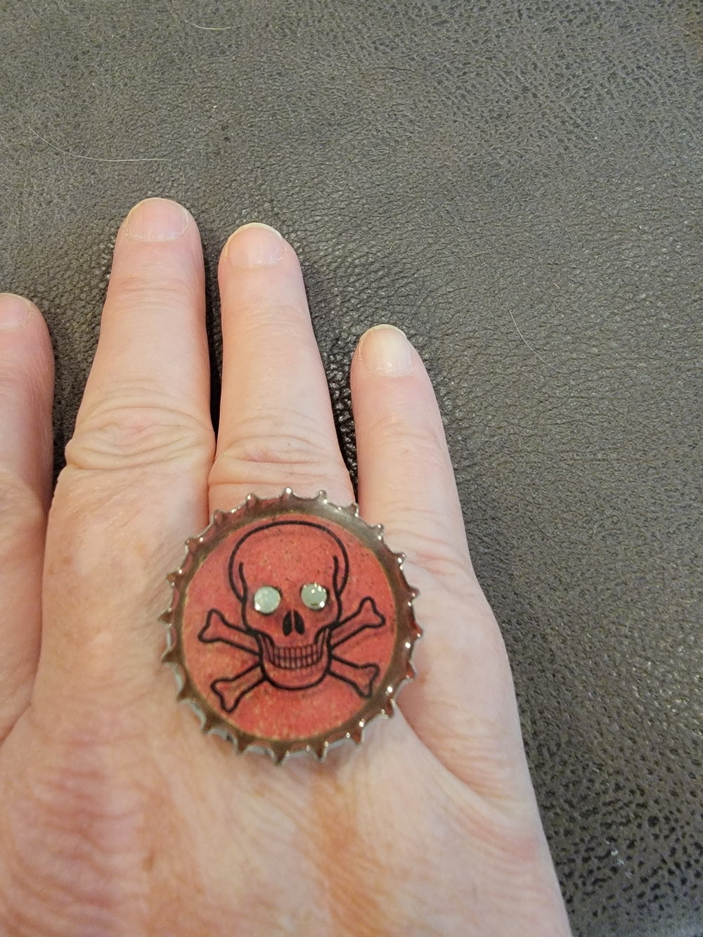 Pink Skull Bottle Cap Ring